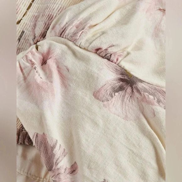 Express Floral Puff Sleeve Ruched Cropped Top NWT - Picture 5 of 14